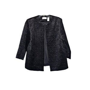 Womens Alfred Dunner Size 10 Black Jacket with Sequin Collar and Long Sleeves